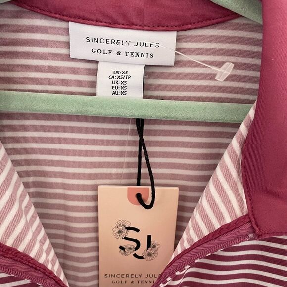 Sincerely Jules Woman's Pink Active Wear Sleeveless Polo Striped Golf Top xsmall - Picture 2 of 6